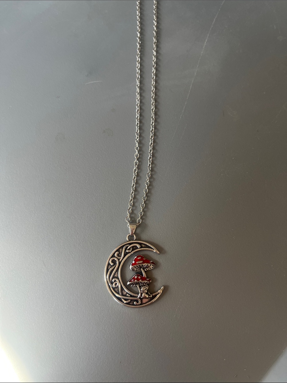 Mushroom moon silvertone necklace